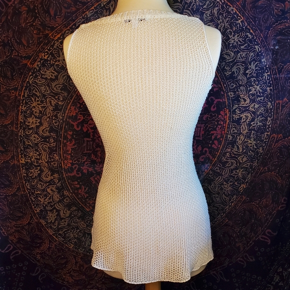 CAbi Ivory Bohemian Crochet Open Knit Tank Top Sweater Womens Size XS - Picture 3 of 14